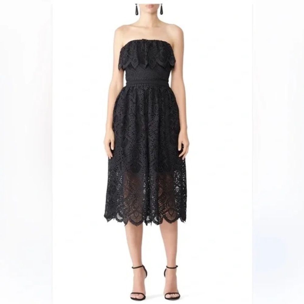 Shoshanna Black Lace Eleanora Strapless Midi Dress - size 4